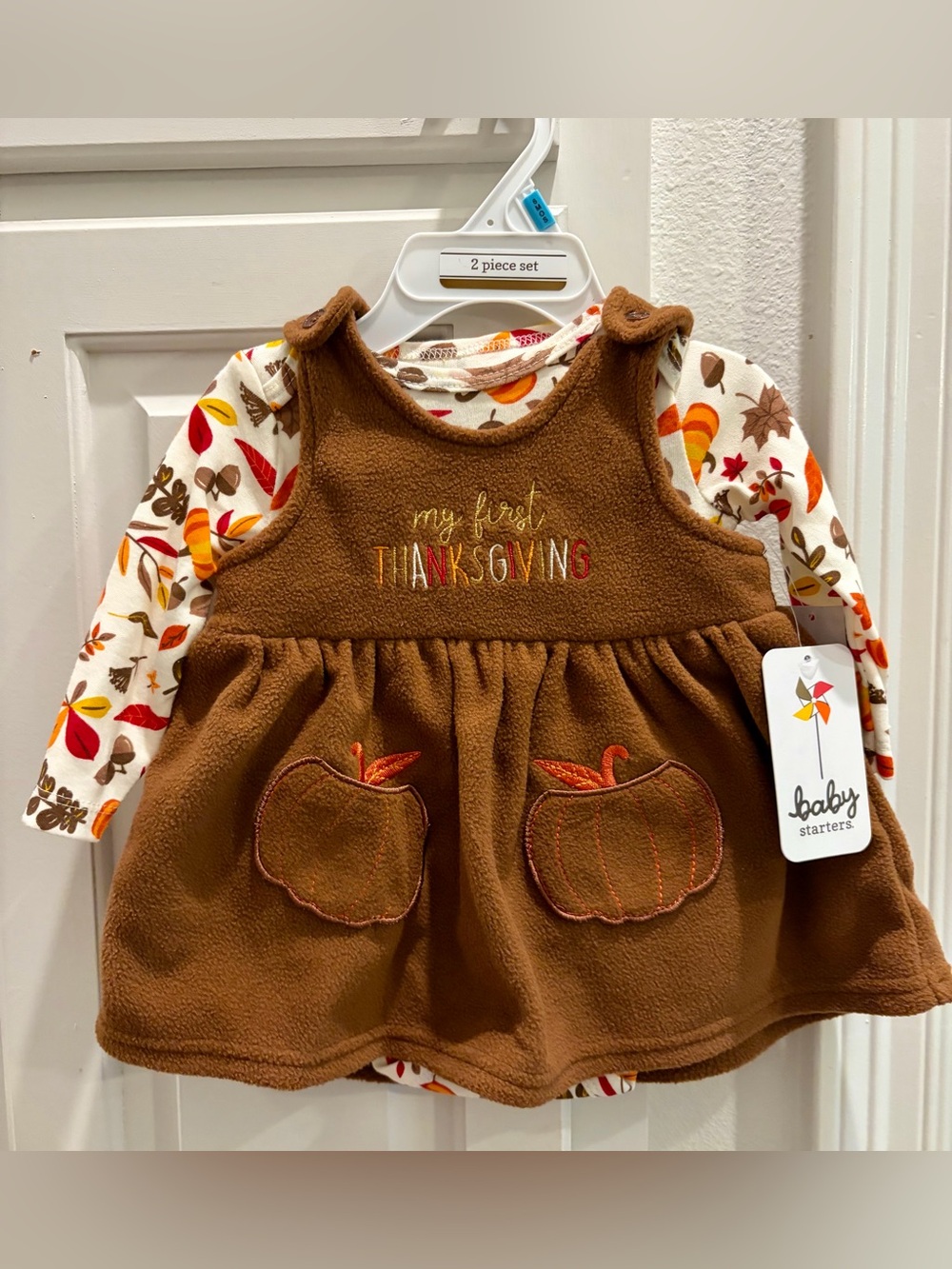 NWT BABY STARTERS ‘My First Thanksgiving’ Brown/Pumpkin Dress Set Size 6 Months